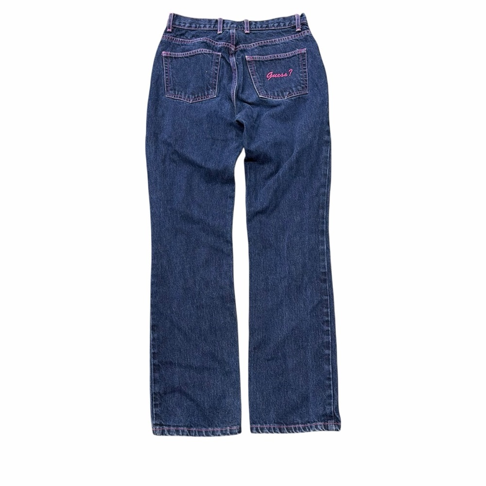 Vintage Guess Pink Stitch Bootcut Jeans 29x30 Y2K Dark Wash